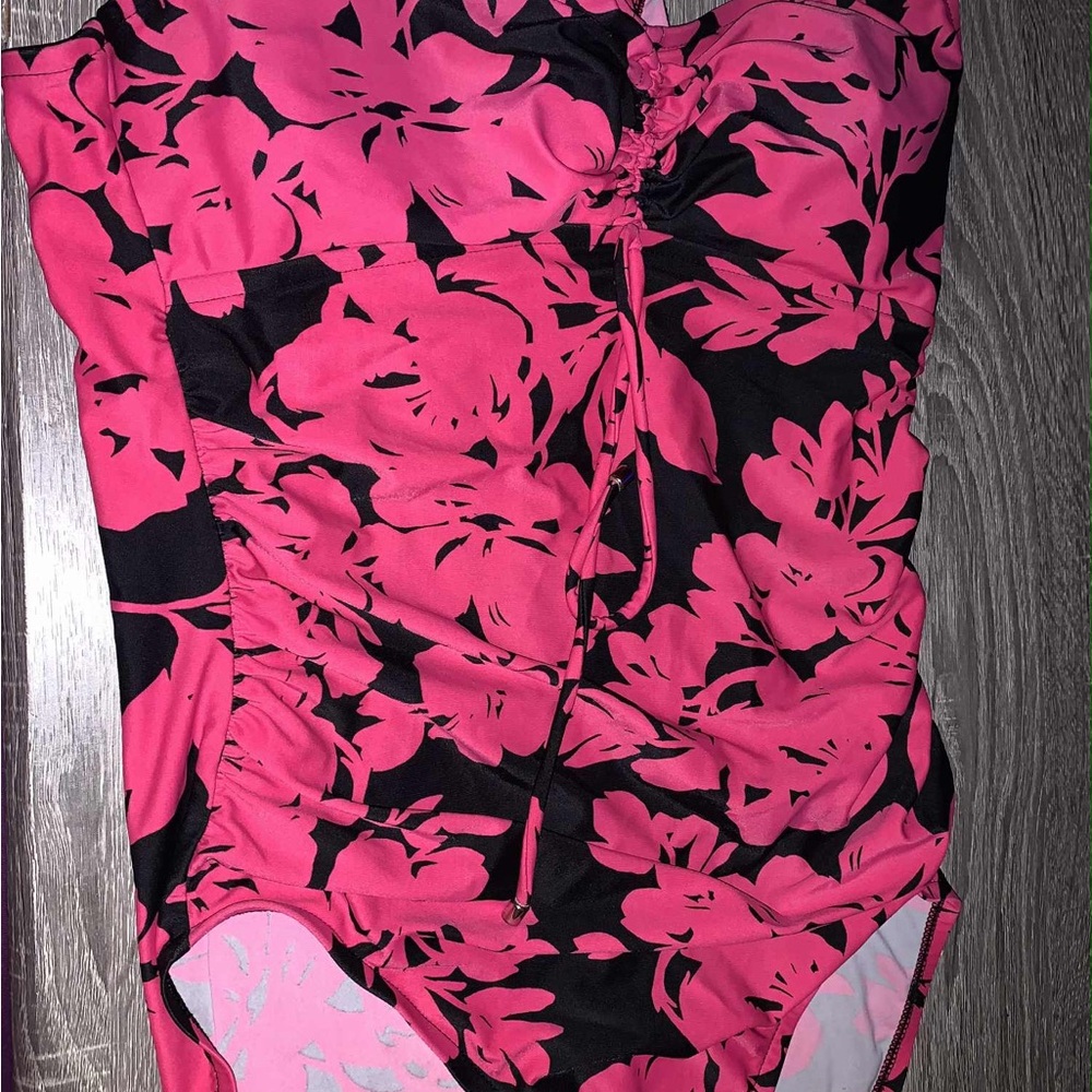 Aqua Green Pink and Black Swimsuit